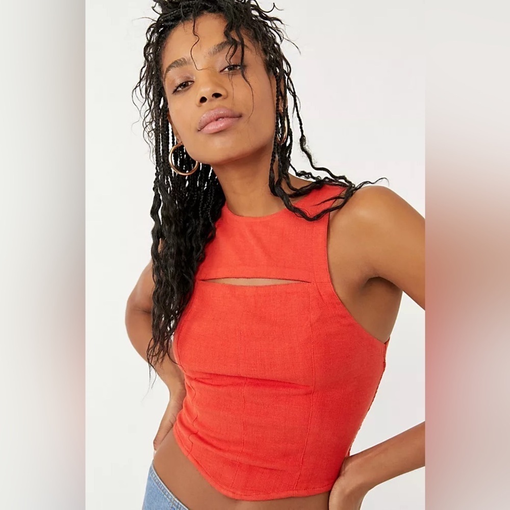 Free People Sneak a Peak Orange Red Top XL